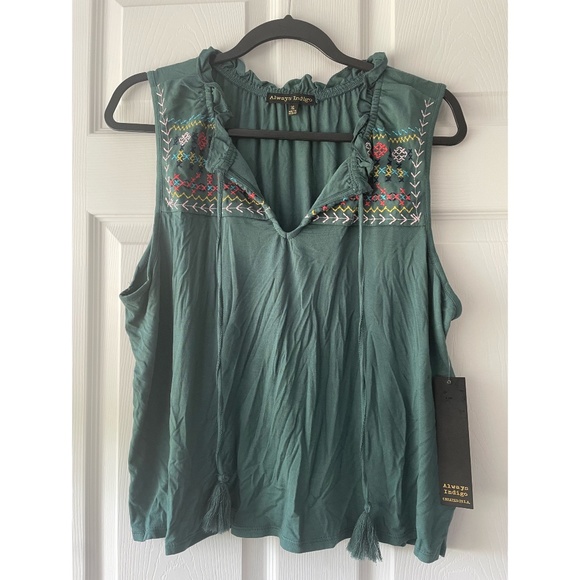 Always Indigo Teal Drawstring Sleeveless Tank NWT - Picture 1 of 7